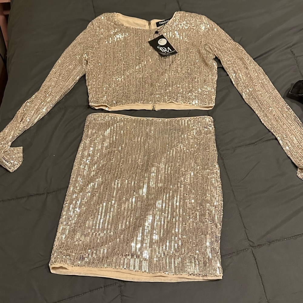 Sequin Silver Skirt Set